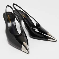 Pre Owned Saint Laurent Black Patent Leather Vesper Slingback Pumps Size 39