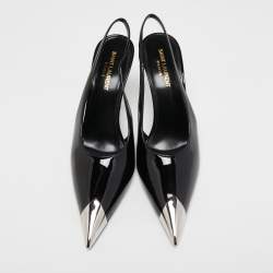 Pre Owned Saint Laurent Black Patent Leather Vesper Slingback Pumps Size 39