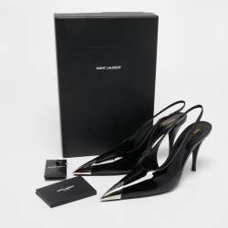 Pre Owned Saint Laurent Black Patent Leather Vesper Slingback Pumps Size 39