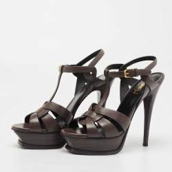 Pre Owned Saint Laurent Paris Brown Leather Tribute Sandals Size 38