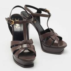 Pre Owned Saint Laurent Paris Brown Leather Tribute Sandals Size 38