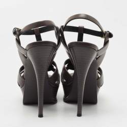 Pre Owned Saint Laurent Paris Brown Leather Tribute Sandals Size 38