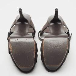 Pre Owned Saint Laurent Paris Brown Leather Tribute Sandals Size 38