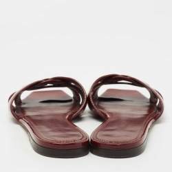 Saint Laurent Burgundy Patent Leather Tribute Flat Slides Size 38