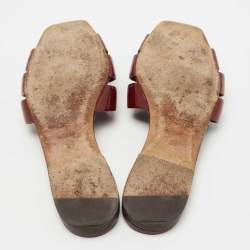 Saint Laurent Burgundy Patent Leather Tribute Flat Slides Size 38