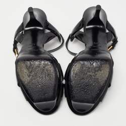 Pre Owned Saint Laurent Paris Black Patent Leather Tribute Sandals Size 38.5