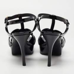 Pre Owned Saint Laurent Paris Black Patent Leather Tribute Sandals Size 38.5