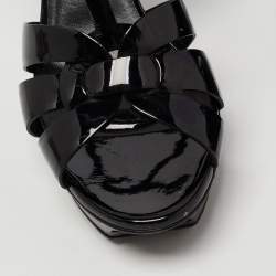 Pre Owned Saint Laurent Paris Black Patent Leather Tribute Sandals Size 38.5
