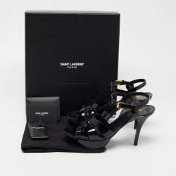 Pre Owned Saint Laurent Paris Black Patent Leather Tribute Sandals Size 38.5