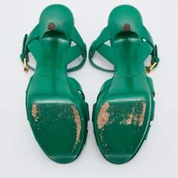 Saint Laurent Green Leather Tribute Platform Sandals Size 36