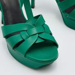 Saint Laurent Green Leather Tribute Platform Sandals Size 36