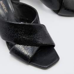 Pre Owned Saint Laurent Black Patent Leather Loulou Cross Strap Slide Sandals Size 36