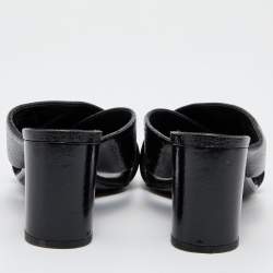 Pre Owned Saint Laurent Black Patent Leather Loulou Cross Strap Slide Sandals Size 36