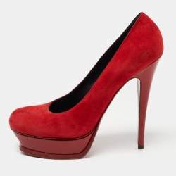 Saint Laurent Red Suede Platform Pumps Size 40.5