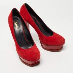 Saint Laurent Red Suede Platform Pumps Size 40.5