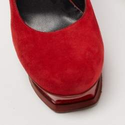 Saint Laurent Red Suede Platform Pumps Size 40.5