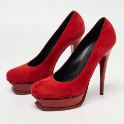 Saint Laurent Red Suede Platform Pumps Size 40.5