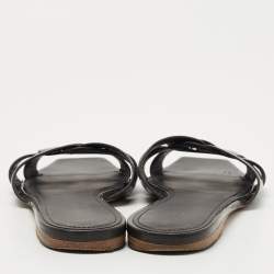 Pre Owned Saint Laurent Paris Grey Patent Tribute Flat Slides Size 37.5