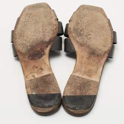 Pre Owned Saint Laurent Paris Grey Patent Tribute Flat Slides Size 37.5