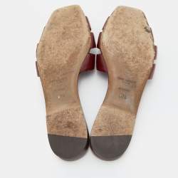 Saint Laurent Burgundy Patent Leather Tribute Flat Slides Size 37.5