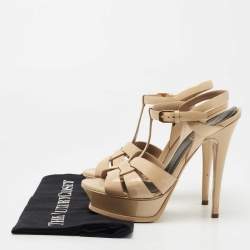 Pre Owned Saint Laurent Beige Patent Leather Tribute Sandals Size 37 