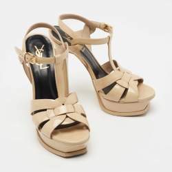 Pre Owned Saint Laurent Beige Patent Leather Tribute Sandals Size 37 