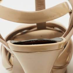 Pre Owned Saint Laurent Beige Patent Leather Tribute Sandals Size 37 