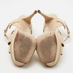 Pre Owned Saint Laurent Beige Patent Leather Tribute Sandals Size 37 