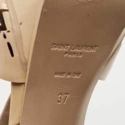 Pre Owned Saint Laurent Beige Patent Leather Tribute Sandals Size 37 