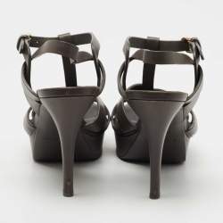 Pre Owned Saint Laurent Grey Leather Tribute Sandals Size 37