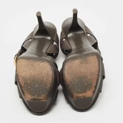 Pre Owned Saint Laurent Grey Leather Tribute Sandals Size 37
