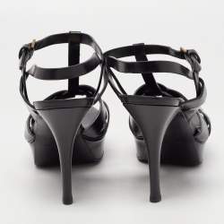 Pre Owned Saint Laurent Black Leather Tribute Sandals Size 40