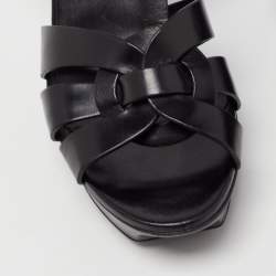 Pre Owned Saint Laurent Black Leather Tribute Sandals Size 40