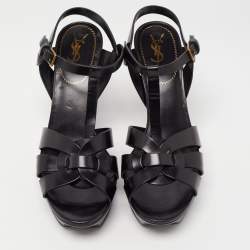 Pre Owned Saint Laurent Black Leather Tribute Sandals Size 40