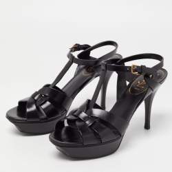 Pre Owned Saint Laurent Black Leather Tribute Sandals Size 40