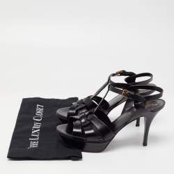 Pre Owned Saint Laurent Black Leather Tribute Sandals Size 40