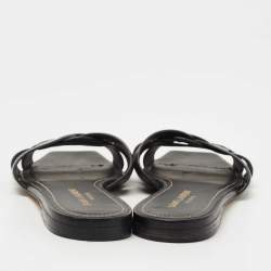 Saint Laurent Black Leather Tribute Flat Slides Size 38