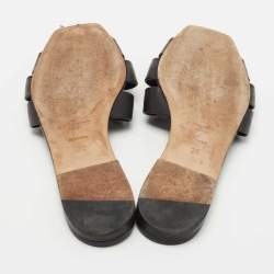 Saint Laurent Black Leather Tribute Flat Slides Size 38
