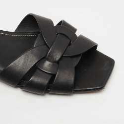Saint Laurent Black Leather Tribute Flat Slides Size 38