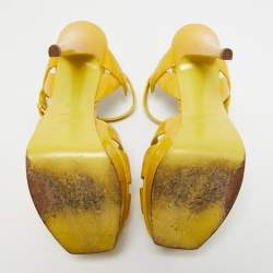 Pre Owned Saint Laurent Mustard Patent Leather Tribute Sandals Size 39