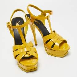 Pre Owned Saint Laurent Mustard Patent Leather Tribute Sandals Size 39