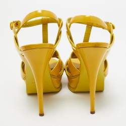 Pre Owned Saint Laurent Mustard Patent Leather Tribute Sandals Size 39