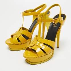 Pre Owned Saint Laurent Mustard Patent Leather Tribute Sandals Size 39