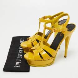 Pre Owned Saint Laurent Mustard Patent Leather Tribute Sandals Size 39