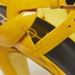 Pre Owned Saint Laurent Mustard Patent Leather Tribute Sandals Size 39