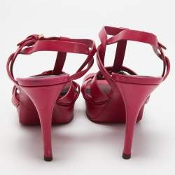 Pre Owned Saint Laurent Pink Leather Tribute Sandals Size 39.5
