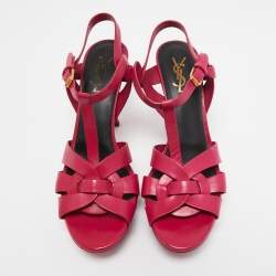 Pre Owned Saint Laurent Pink Leather Tribute Sandals Size 39.5