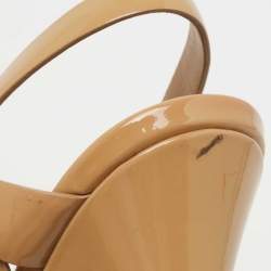 Pre Owned Saint Laurent Beige Patent Leather Tribute Sandals Size 37.5