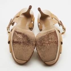 Pre Owned Saint Laurent Beige Patent Leather Tribute Sandals Size 37.5