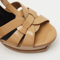 Pre Owned Saint Laurent Beige Patent Leather Tribute Sandals Size 37.5
